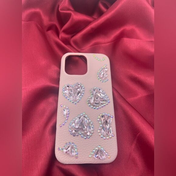 Pink Heart Crystal Embellished I-Phone 16 Pro Max Case - Picture 6 of 6
